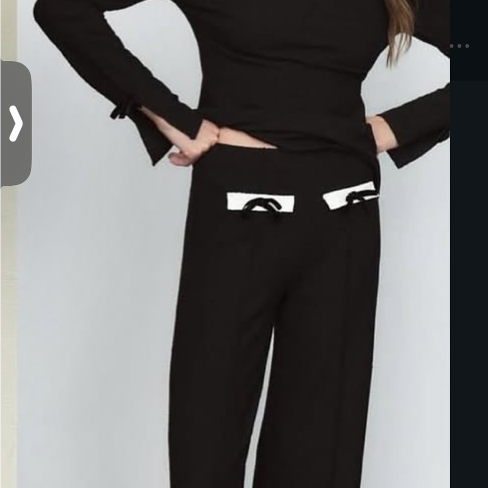Zara Black Boucle Bow Set-Pants (S) Top (M)